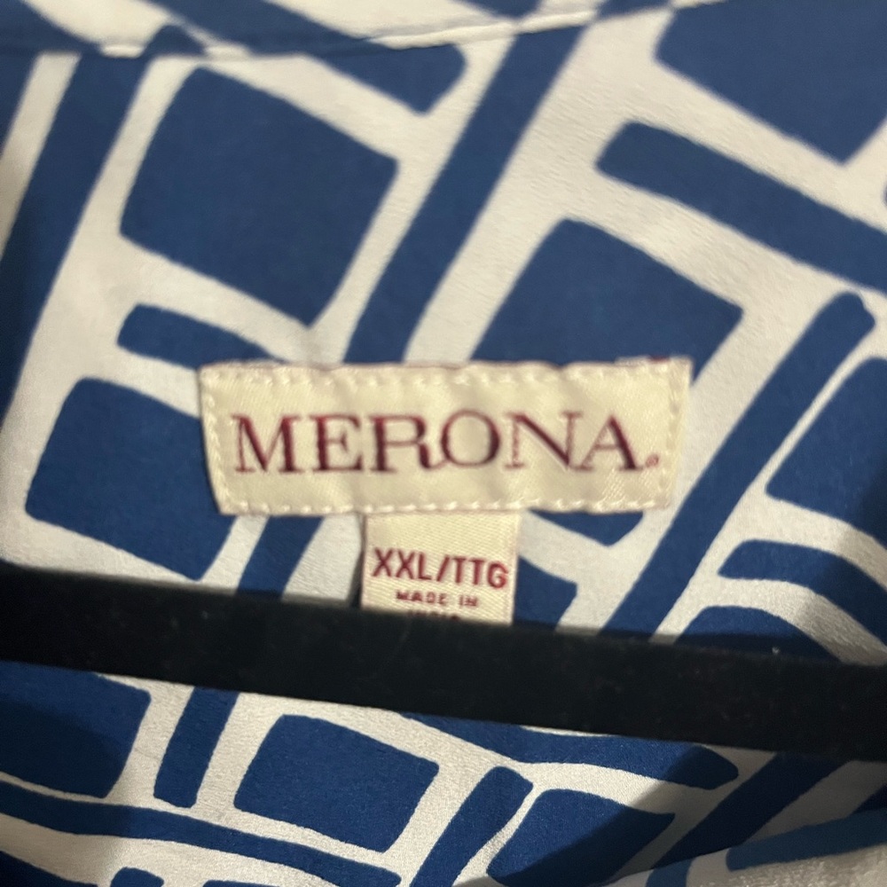 ❤️ XXL Merona Blue Geometric Print Women's Button Down Top - Picture 9 of 10